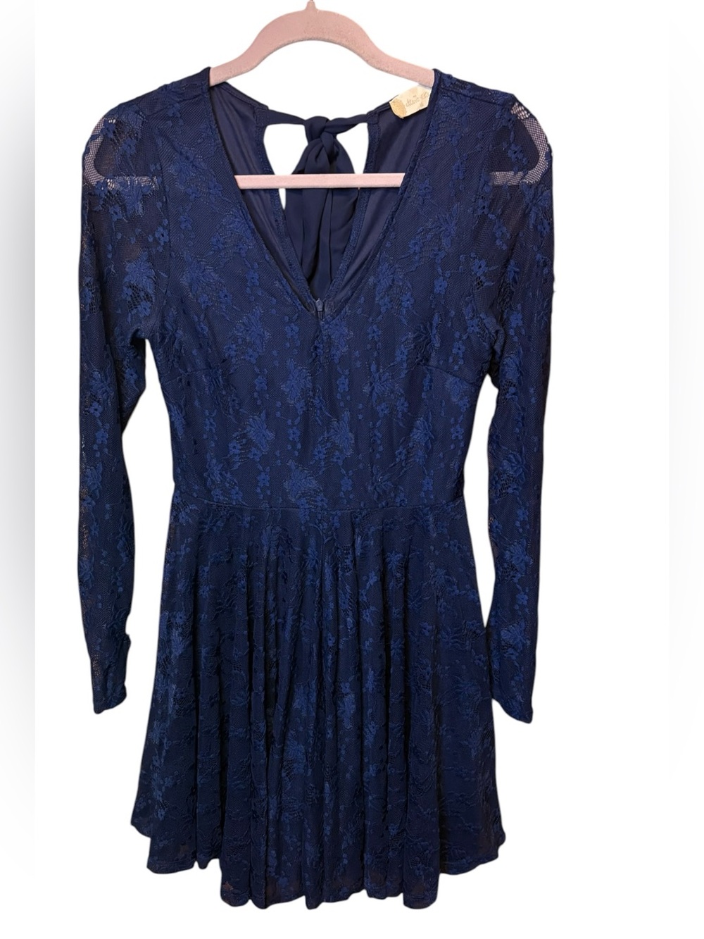 Altar’d State Navy Lace Long Sleeve Fit & Flare Mini Dress Medium